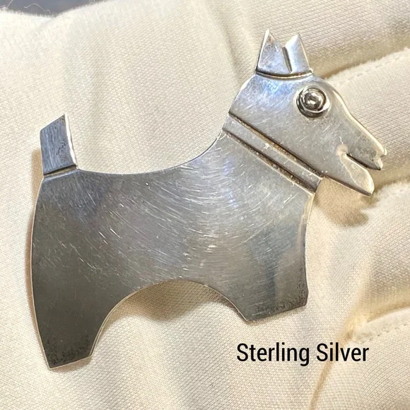 VTG Mexico ATI 925 Sterling Silver Scottie Dog Brooch Pin - Picture 3 of 9